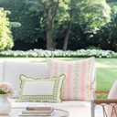 Hofdeco Premium Coastal Patio Indoor Outdoor Throw Pillow Cover Only, 20"x20" Water Repellent for Backyard, Couch, Blush Pink Print Stripe Floral