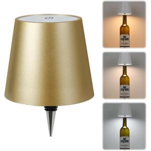 Wireless Bottle Lamp,Wireless Liquor Bottle Lamps Shade for Any Bottle,Rechargeable 3 Color Stepless Dimming LED Wine Lights,Touch Control Desk Kit for bar & Restaurant - Gold