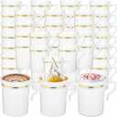 48 Pcs Plastic Coffee Cups with Rim, 8 oz Disposable Coffee Mugs with Handle Disposable Tea Cups Espresso Beverage Plastic Mugs for Wedding (White, Gold)