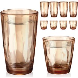 Set of 8 Plastic Drinking Glasses 16 Oz and 10 Oz Reusable Plastic Tumblers Acrylic Tall and Short Unbreakable Water Cups for Indoor Outdoor Home Picnic Party(Orange)