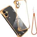 Frameless Phone case Compatible with iPhone 16 Case Transparent Electroplated Golden Frameless Design with Camera Lens Protection case