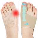 2PCS Bunion Corrector for Women & Men, Big Toe Straightener with Splint & Pads, Comfortable & Breathable for Day/Night Support, Hallux Valgus Pain Relief Non-Slip Socks (1, Beige)