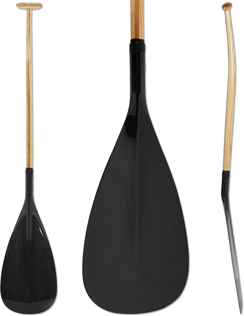 Hybrid Outrigger Canoe Paddle Wooden Shaft with Carbon Fiber Blade, Lightweight and Durable OC Paddle, 48-52 inch