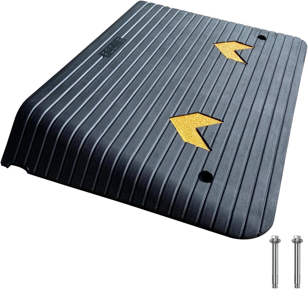 Rubber Threshold Ramp for Doorways Heavy Duty 10cm 4" Rise Wheelchair Ramp, 1 Pack Recycled Rubber Power Curb Ramp for Door Threshold Wheelchair Scooter Ramp Curb Ramp (RTR100)