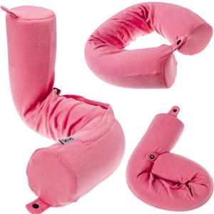 Dot&Dot Twist Memory Foam Travel Pillow for Airplanes - Travel Neck Pillow for Sleeping - Airplane Pillow for Neck Support, Chin, Lumbar and Leg - Bendable Neck Roll Pillow Travel Essentials (Pink)