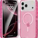 for iPhone 17 Pro Max Case, Fits Magsafe,Heavy Duty Shockproof Protection Phone Cases with Screen Protector*1, Magnetic Transparent Protective Cover for iPhone 17 ProMax 6.9 '', Pink