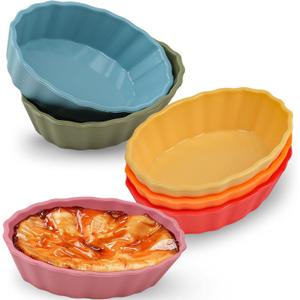 Koluti 4oz Oval Silicone Ramekins set of 6, Oven Safe Creme Brulee Dishes, Mini Souffle Pudding Quiche Baking Pan, Dessert Dipping Sauce Bowls, BPA Free, Microwave & Freezer & Dishwasher Safe