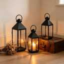 Decorative Metal Candle Lanterns Set, Hanging & Tabletop Hurricane Lanterns Holders for Patio, Porch, Garden, Wedding, Party Decor, Indoor/Outdoor Use, Pinnacle Black
