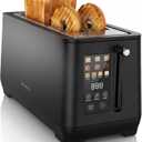 4 Slice Toaster, Long Slot Touch Screen Retro Toaster with Digital Countdown, Extra-Wide Slots for Bagels & Artisan Bread, 6 Browning Levels, 5 Bread Modes, Defrost Reheat Cancel, Stainless Steel (Black)