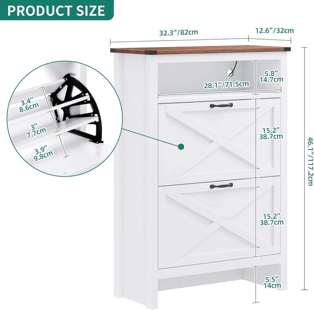YITAHOME Shoe Cabinet with 2 Flip Drawers, Entryway Shoe Storage Cabinet with Open Shelves and Led Light, Free Standing Hidden Shoe Rack Storage Organizer for Entryway/Hallway/Closet, White