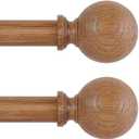 HTZON 2 Pack Brown Wood Grain Ball Adjustable Curtain Rods, 36-88" Heavy Duty, Farmhouse Rustic Window Curtain Rods