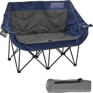 Portable Double Folding Love Seat, Padded Camping Chair with Cup Holder, Navy Blue and Gray