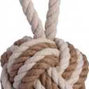 Decorative Door Stopper, Handmade Cotton Jute Sailor Knot Door Stop with Handle, Heavy Weighted 4 lbs Square Doorstop for Bottom of Door, Farmhouse Nautical Home Decor for Bedroom Living Room (Brown and White)