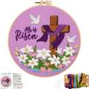 Nuberlic Lily Pattern Embroidery Kits for Beginner Adults, Cross Stitch Starter Kit with Embroidery Hoop Needles Threads Instruction -Easter Jesus