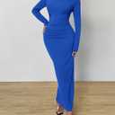BTFBM Women Bodycon Maxi Dress Long Sleeve Back Slit Ruched Elegant Party Cocktail Formal Fall Wedding Guest Dresses (Blue)