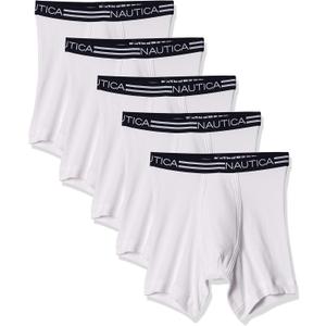 Nautica Men's Classic Cotton Boxer Brief Multipack (White- 5 Pack) Small