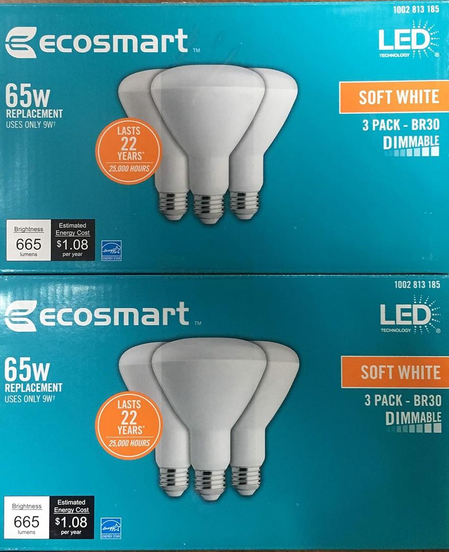 EcoSmart 65W Equivalent Soft White BR30 Dimmable LED Light Bulb (6-Pack)