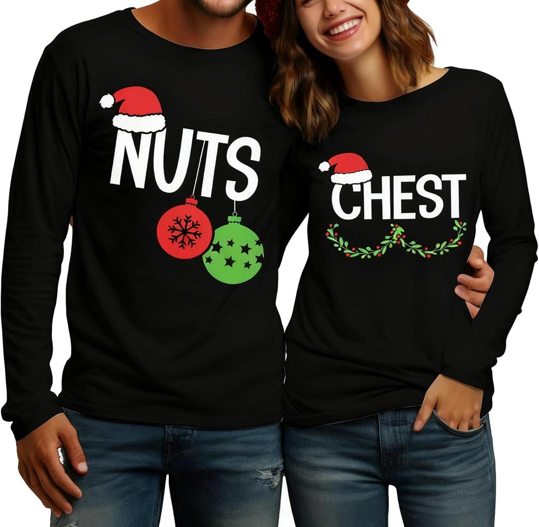 Christmas Couples Shirts Matching Couples Long Sleeve Shirt His and Her Merry Christmas Xmas Outfits Christmas Tops (Small, Men-black)