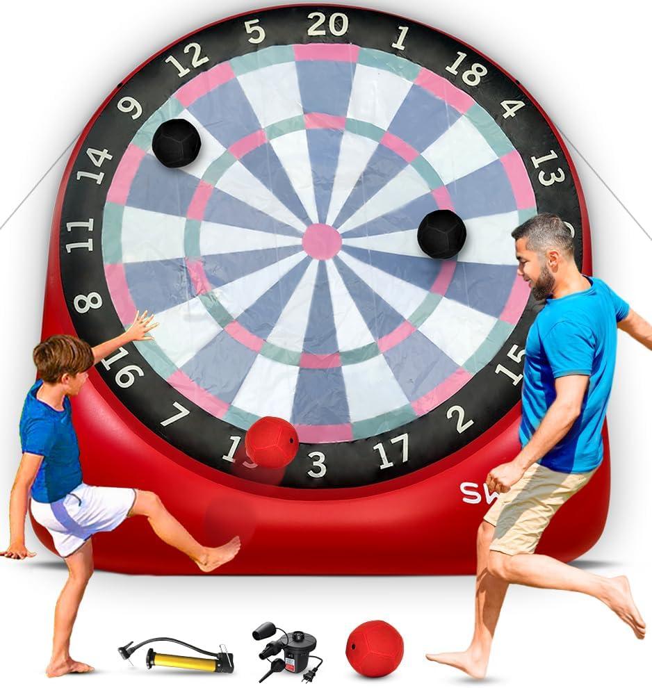 SWOOC Games - Giant Kick Darts with 15+ Games Included - Jumbo Soccer Darts with Air Pump - Big Inflatable Games - Carnival Games - Giant Outdoor Games & Activities - Giant Yard Games (XL - 8ft)