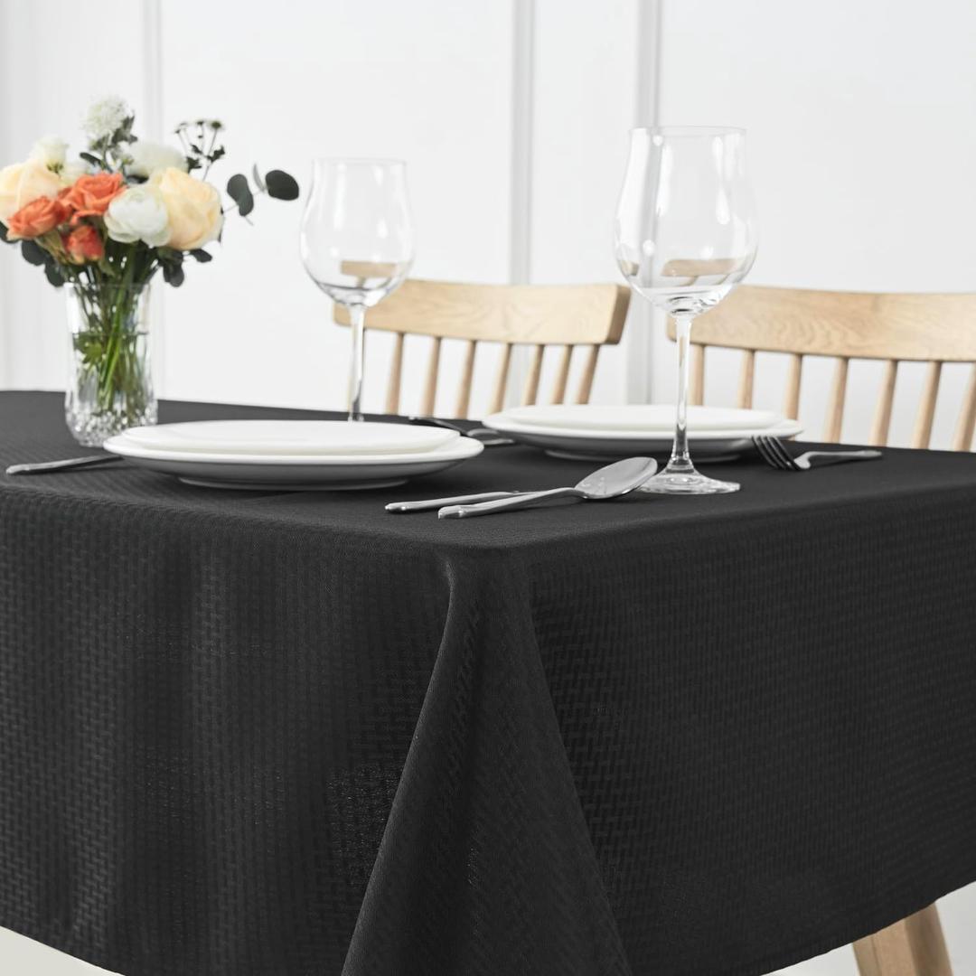 maxmill Rectangle Tablecloth Weaved Pattern Waterproof Spill proof Wrinkle Free Table Cloth, Kitchen Dining Tabletop Decoration, Fabric Table Cover for Holiday Parties, 52 x 70 Inch, Black