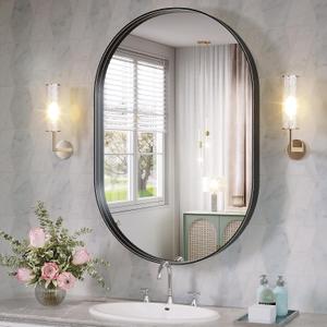 Oval Mirror, 22"×30" Black Bathroom Mirror, Oval Mirrors for Bathroom, Black Vanity Mirror for Wall, Entryway, Living Room, Wall Mount Mirrors Hangs Vertical or Horizontal