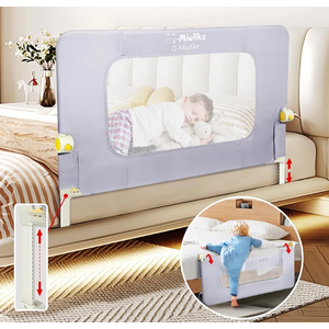 Q-MIULIKE Baby Bed Rails for Toddlers Crib Guard Rail Safety Rail Guards with Double Child Lock, 28 Height Adjustable Toddler Bed Rails (Gray, 58", 1 Piece) for King Queen Twin Full Size Bed