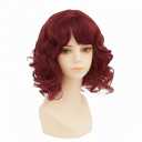 Short Wine Red Curly Wig for Women with Bangs Shoulder Length Wig Curly Natural for Daily Party Use