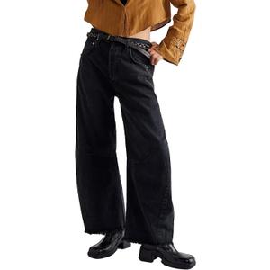 Allimy Womens High Waisted Barrel Horseshoe Baggy Jeans Trendy 2026 with Raw Hem Non Stretch