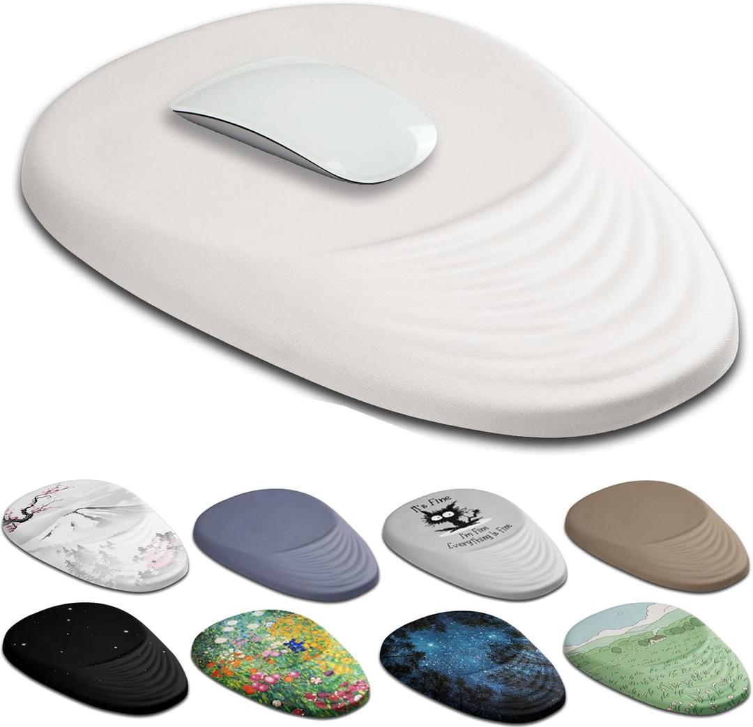 Ergonomic Mouse Pad Wrist Support, White Mouse Pad with Wrist Rest, Entire Memory Foam & Non-Slip PU Base MousePads with Massage Design for Pain Relief, Desk, Office, 12" x 8" x 1.2" Inch (13 White)