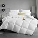 Hotel Luxury Down Fibers Comforter Queen Size - All Season Duvet Insert with Egyptian Cotton Blend Shell, High Fill-Power Hypoallergenic Fluffy Down Feather Fibers Filled, White 90x90 Inch