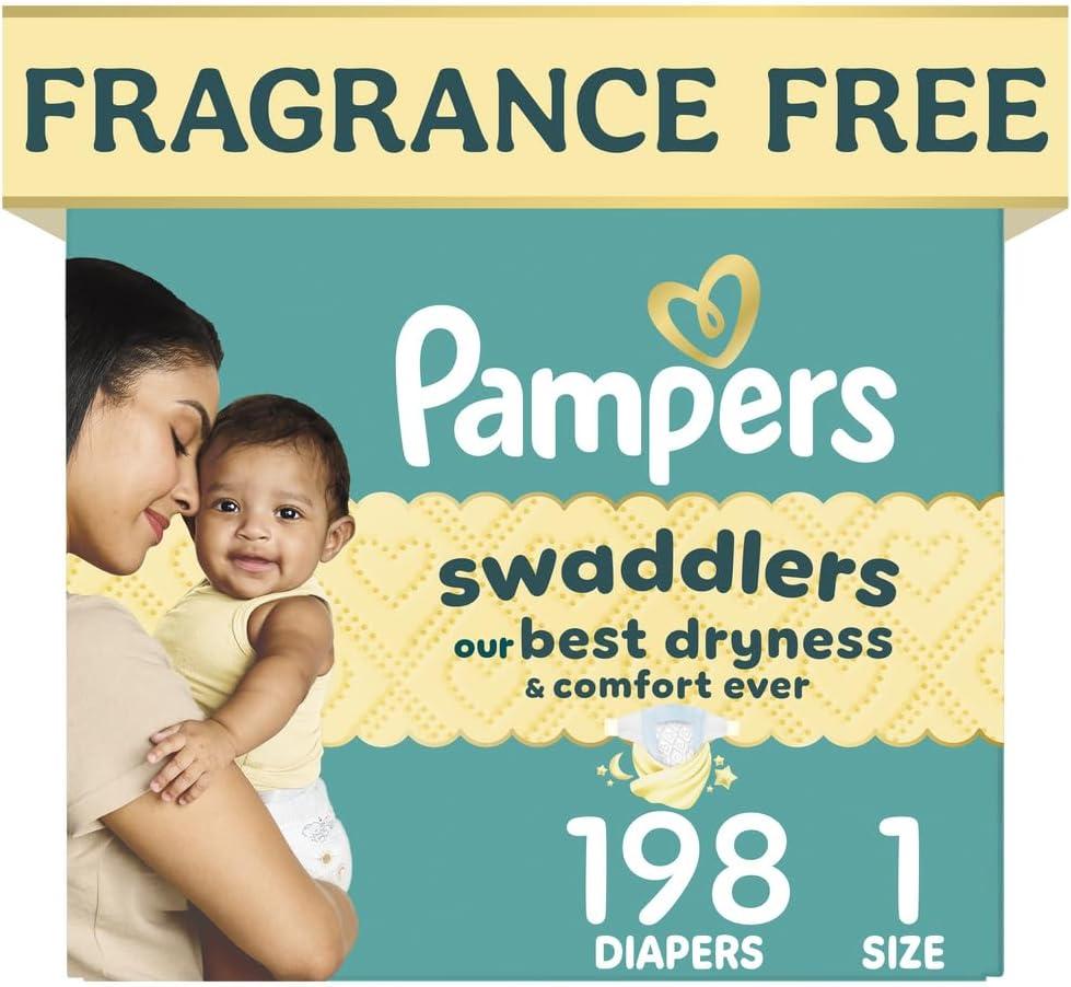 Swaddlers Diapers, Size 1 (8-14 lbs), 198 Count, Fragrance Free, Hypoallergenic, Absorbent, Pediatrician Recommended, Skin Safe