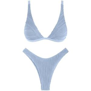 ZAFUL Bikini Sets for Women Triangle Textured Plunging High Cut Cheeky Bikini Swimsuits Two Piece Bathing Suits Size S