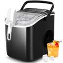 Crzoe Countertop Ice Maker Machine with Handle,26Lbs/24H,9 Cubes Ready in 6 Mins,Self-Cleaning Function with Ice Scoop and Basket for Home/Office(Deeply Black)