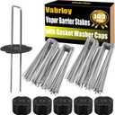 100 Pack Landscape Staples with Gasket Caps, 6 Inch Garden Stakes, U-Shaped Pins for Tube, Lawn Fence Pins for Landscape Fabrics Irrigation Tubing and Weed Barriers