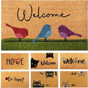 Colorful Birds - 29"x17" - Coir Door Mat with Heavy Duty Backing - Welcome Mats for Entryway, Porch - Anti-Slip PVC & Coconut Fiber Surface - Natural Home Accessories, Minimalist Original Design
