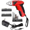 25-Piece Electric Screwdriver Set - Cordless Drill with LED Work Light, Automatic Spindle Lock, and Screw Driver Bits by Stalwart (Red) (4.8V)