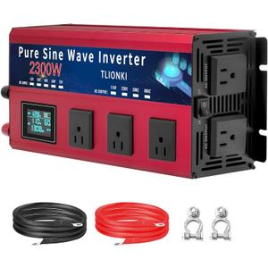2300W Pure Sine Wave Inverter, DC 12V to AC 110V Power Inverter with 5 AC Outlets, LCD Display,4600W Peak 12 Volt Converter, Suitable for RV, Camping, Home & Emergency