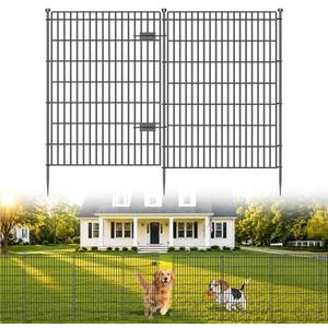 10 Panels No Dig Garden Fence with Gate, 48in(H) × 26.25ft(L) Decorative Metal Outdoor Dog Fence, Rustproof Pet Fencing for Yard, Patio, Flower Bed -Temporary Fencing| Easy to Install