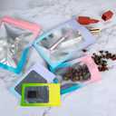 100 Pack Resealable Mylar Bags 3 x 4.7 Inch Smell Proof Bags with Clear Window Foil Pouch Bag Flat Bag Matte Yellow Green