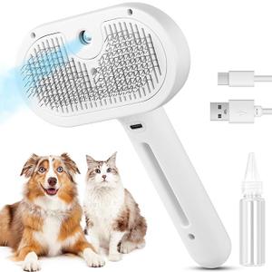 3-in-1 Steam Brush for Cats & Dogs – Hair Removal Comb with One-Click Release & Water Spray – Grooming Brush for Shedding, Long/Short Hair