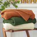 Longhui bedding Chunky Cable Knit Throw Blanket Lightweight Olive Green 100% Organic Cotton Blanket for Sofa Couch Bed Baby Nursery, Rustic Shabby Chic Modern Farmhouse, 51 x 63 Give Laundering Bag