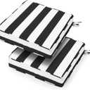 18x18x3 Inch Outdoor Square Corner Chair Cushions with Ties Set of 2, Water&Fade Resistant Thick Seat Cushion Pads for Garden Patio Dining Porch Furniture - Black White Striped