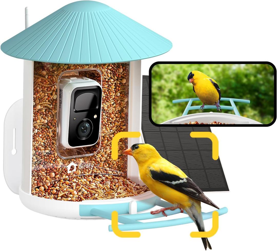 NETVUE by Birdfy Smart Bird Feeder with Camera  AI Identifies Birds Species 2MP Night Vision & App Alerts, 2.4Ghz Wi-Fi Connect IP65 Weatherproof Bird Camera-Gift for Backyard BirdWatchers, Blue