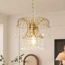 DELIPOP Modern Crystal Pendant Light, Gold Retro Crystal Pendant Chandelier, Adjustable Hanging Small Pendant Light Fixture for Entryway, Bedroom, Kitchen Island