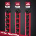 WORKPRO Magnetic Socket Organizer, 1/4-Inch Drive Aluminum Alloy Socket Rail, Heavy Duty Socket Holder, Socket Rack Kit 1/4-Inch x 12 Clips (Red)