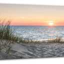 Sunset Beach Wall Art Bathroom Decor Coastal Blue Sea Picture Ocean Seascape Seaside Scene Canvas Prints Modern Seashore Grass Sand Dunes Painting Nature Artwork Bedroom Living Room Decorations 14x48"