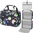 PAVILIA Hanging Toiletry Bag Travel Bag Women Men, Foldable Cosmetic Organizer, Roll up Makeup Bag, Water Resistant Accessories Toiletries, Large Travel Essentials Kit (Grey Floral)