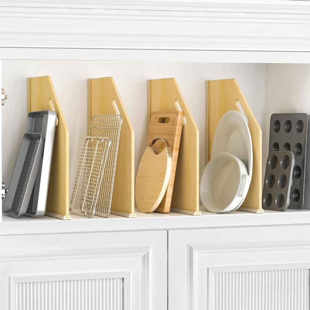 4 Pack Wood Tray Dividers for Cabinet, Cookie Sheet Organizer for Cabinet