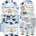 250 Pcs We Can Bearly Wait Baby Shower Party Decorations Blue Paper Plates Napkins and Cups Bear Boy Party Tableware Set for Spring Baby Shower Gender Reveal Supplies, Serves 50