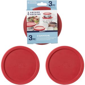 Anchor Hocking Classic Round Food Storage SnugFit Replacement Lids, Red, 2 Cup, Set of 3